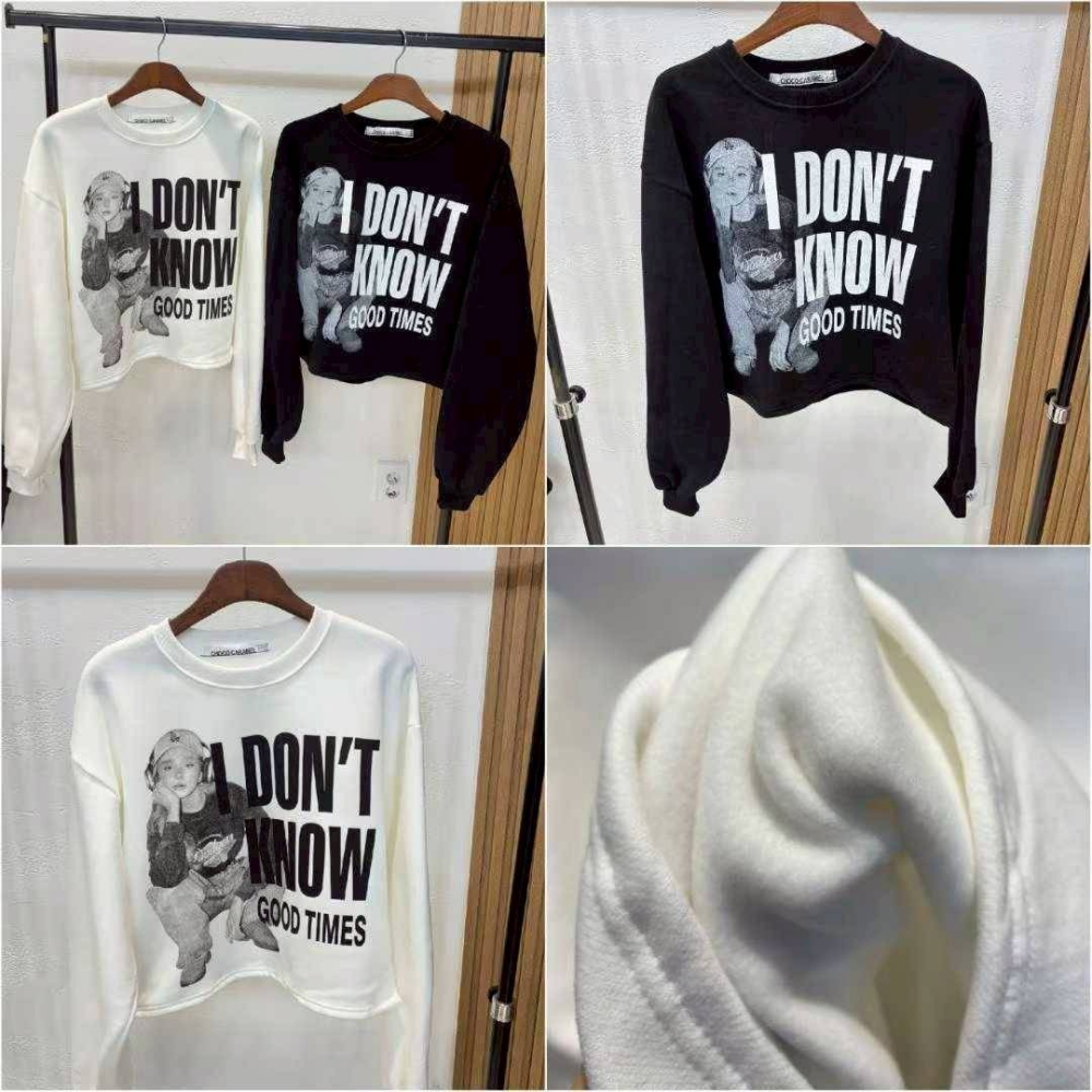 [預購 每周日中午 12:00收單] 2025 韓國 秋冬女裝  I DON＇T KNOW 字樣 內刷毛上衣-細節圖3