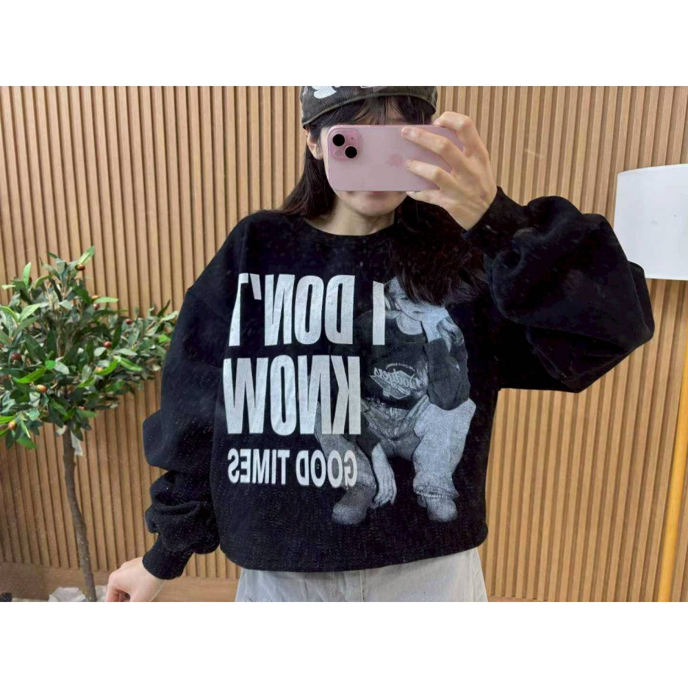 [預購 每周日中午 12:00收單] 2025 韓國 秋冬女裝  I DON＇T KNOW 字樣 內刷毛上衣-細節圖5