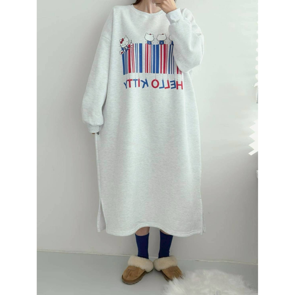 [預購 每周日中午 12:00收單] 2025 韓國 秋冬女裝   凱蒂條碼休閒洋裝-細節圖3