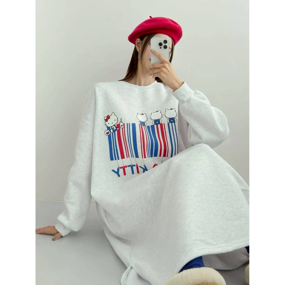 [預購 每周日中午 12:00收單] 2025 韓國 秋冬女裝   凱蒂條碼休閒洋裝-細節圖4