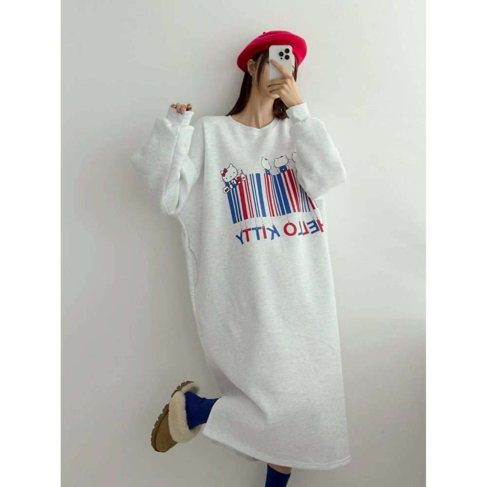 [預購 每周日中午 12:00收單] 2025 韓國 秋冬女裝   凱蒂條碼休閒洋裝-細節圖5