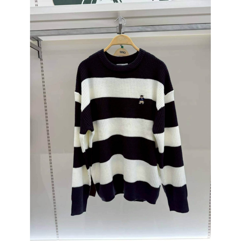 [預購 每周日中午 12:00收單] 2025 韓國 SPAO 條紋小熊針織上衣-細節圖2