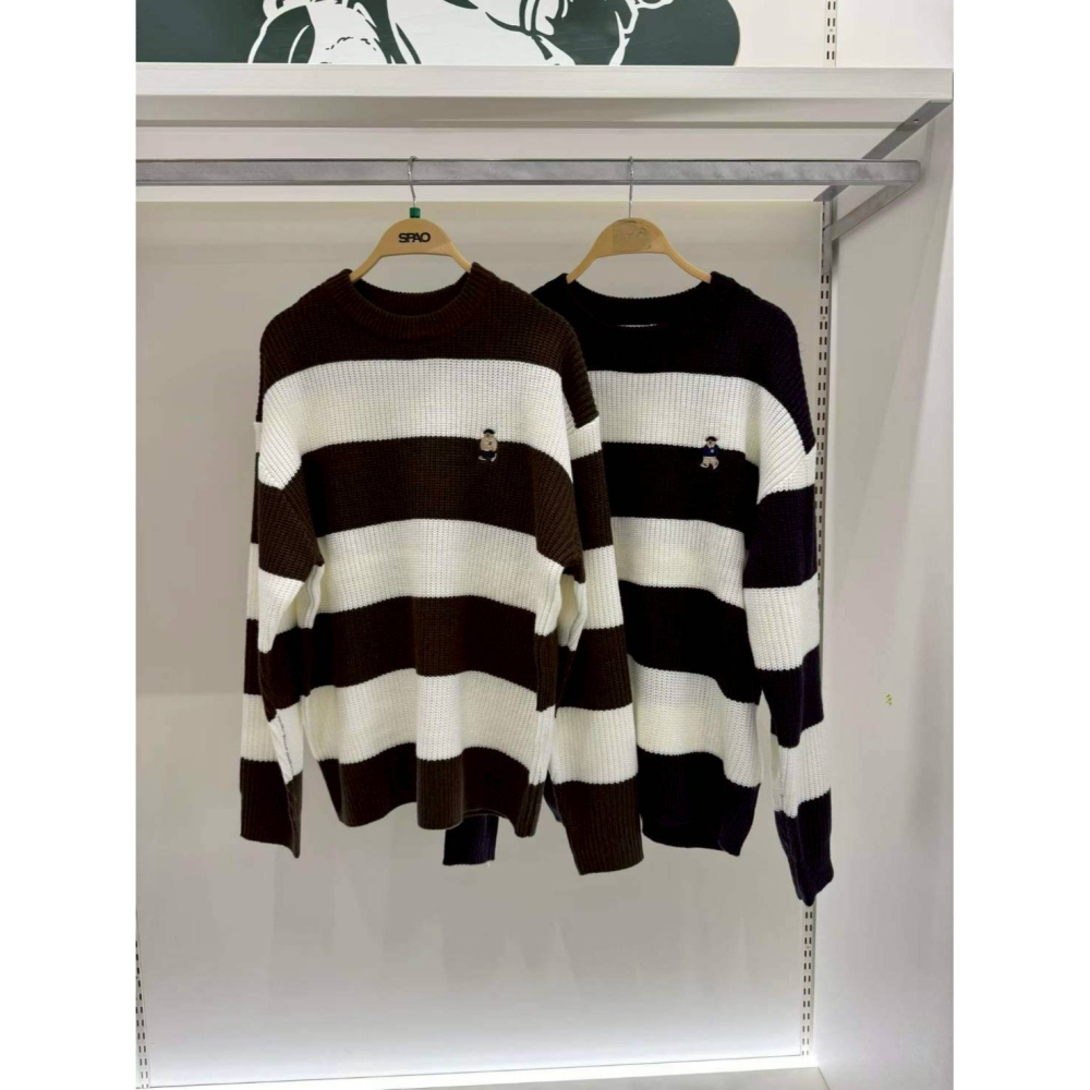 [預購 每周日中午 12:00收單] 2025 韓國 SPAO 條紋小熊針織上衣-細節圖4
