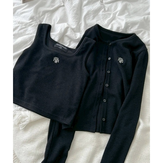 [韓國優惠ing][預購 每周日中午 12:00收單] 2025 韓國   MUAHMUAH LOGO刺繡開襟上衣+背心-細節圖8