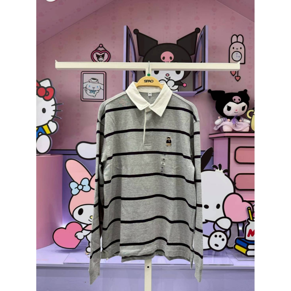 [預購 每周日中午 12:00收單] 2025 韓國 SPAO熊熊條紋POLO領上衣-細節圖3