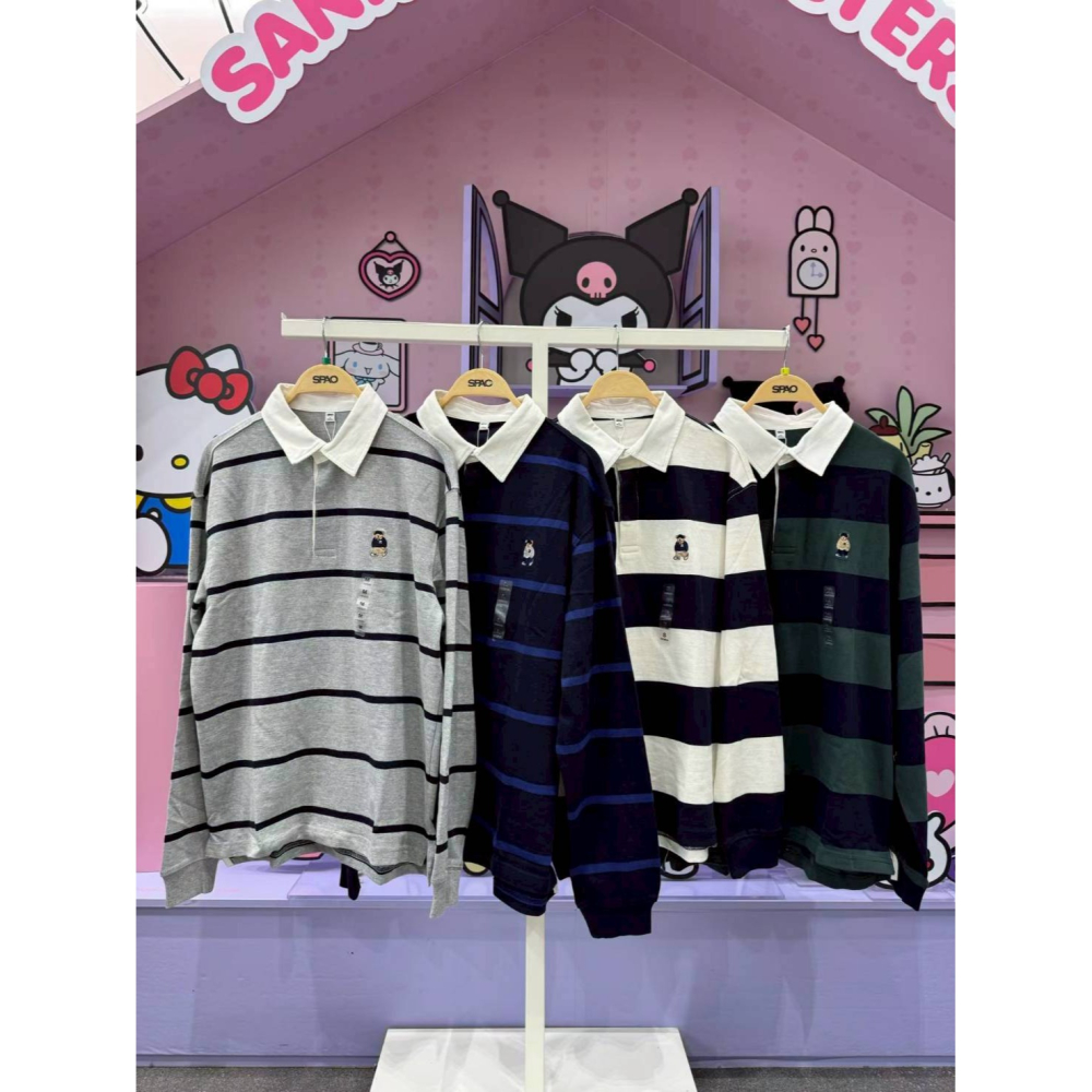 [預購 每周日中午 12:00收單] 2025 韓國 SPAO熊熊條紋POLO領上衣-細節圖5