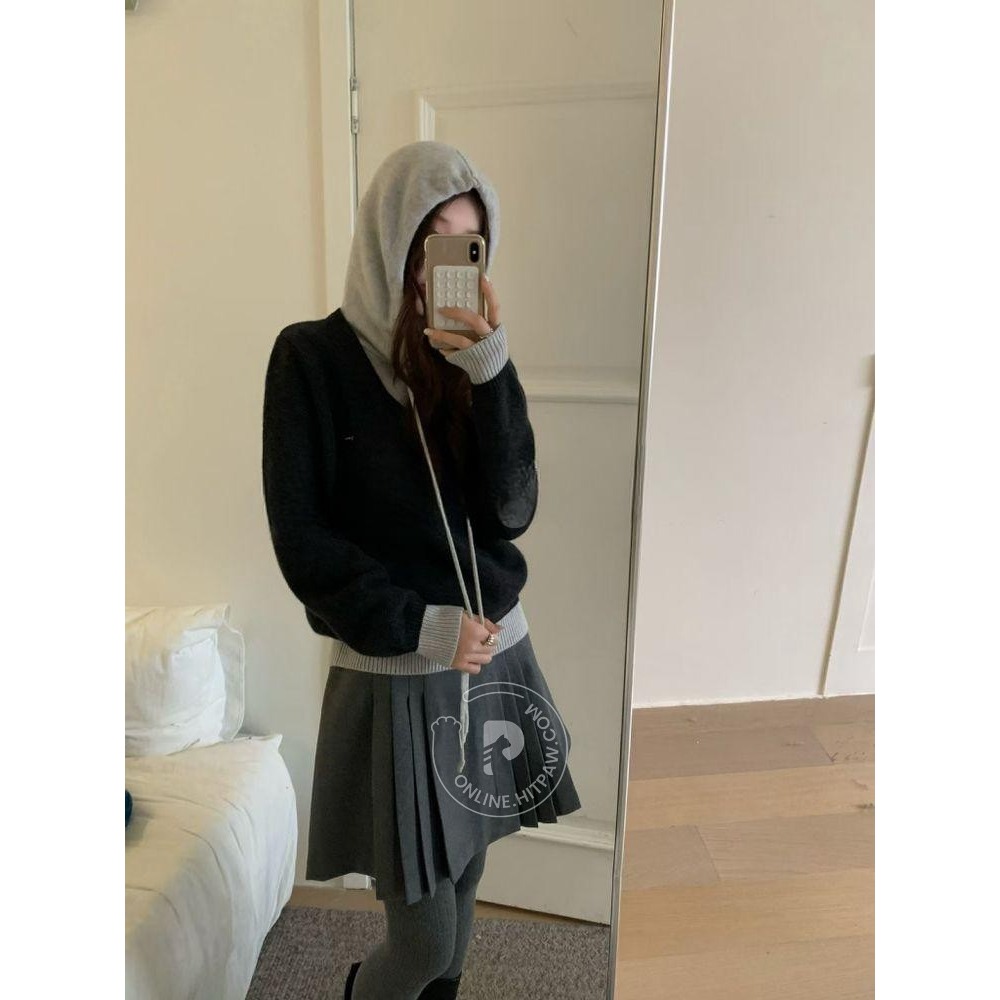 [預購 每周日中午 12:00收單] 2025 韓國 秋冬女裝 假兩件連帽針織上衣-細節圖4