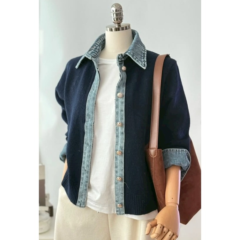 [預購 每周日中午 12:00收單] 2025 韓國 秋冬女裝   牛仔拼接上衣-規格圖6