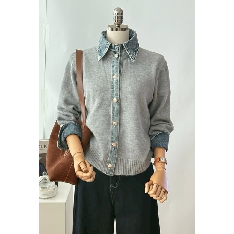 [預購 每周日中午 12:00收單] 2025 韓國 秋冬女裝   牛仔拼接上衣-規格圖6