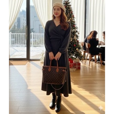 [預購 每周日中午 12:00收單] 2025 韓國 秋冬女裝 交叉綁帶裹身洋裝-細節圖2