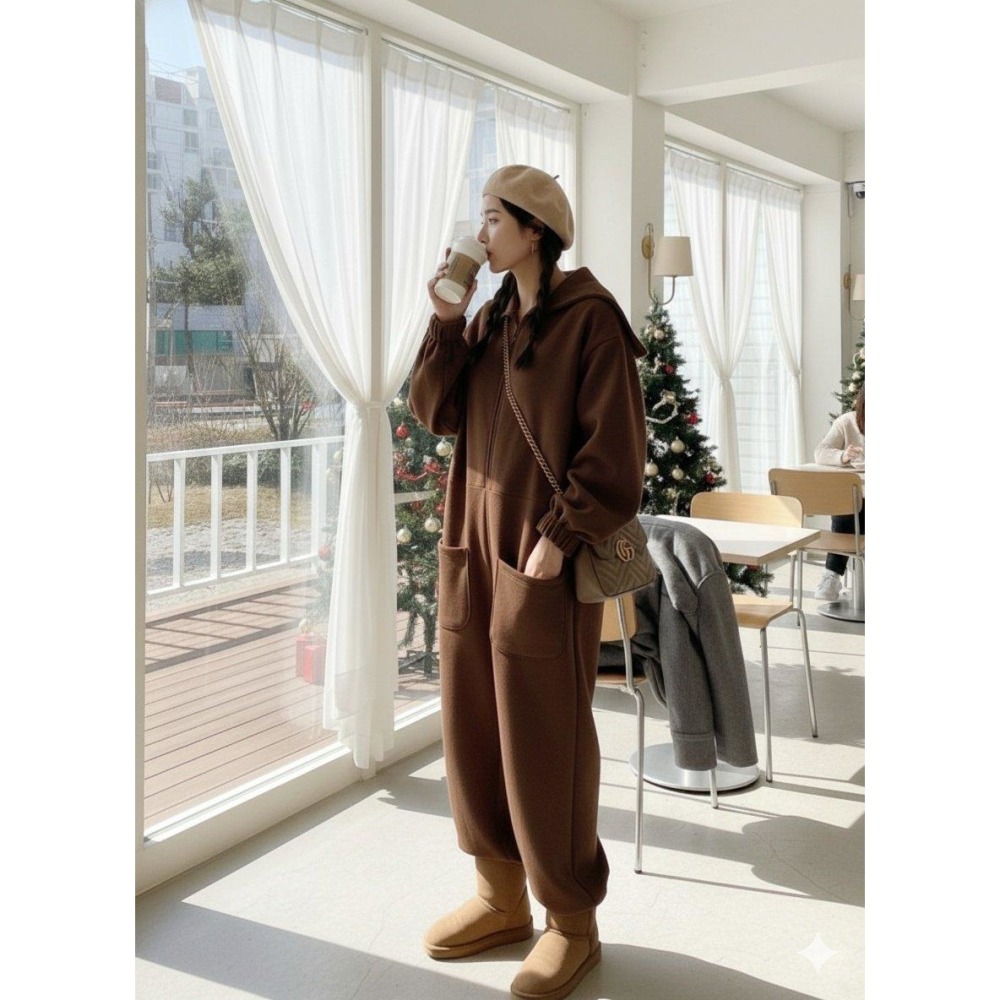 [預購 每周日中午 12:00收單] 2025 韓國 秋冬女裝 水手領拉鍊連身長褲-細節圖4