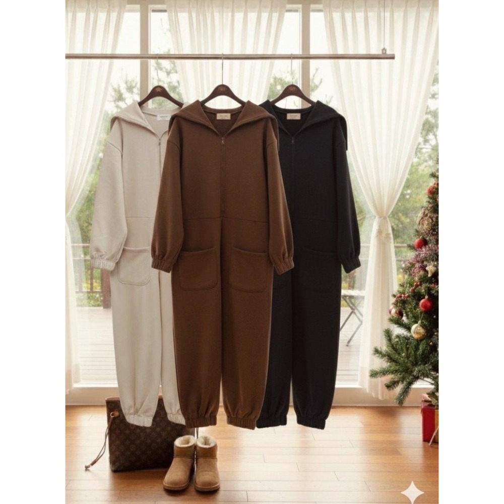 [預購 每周日中午 12:00收單] 2025 韓國 秋冬女裝 水手領拉鍊連身長褲-細節圖5