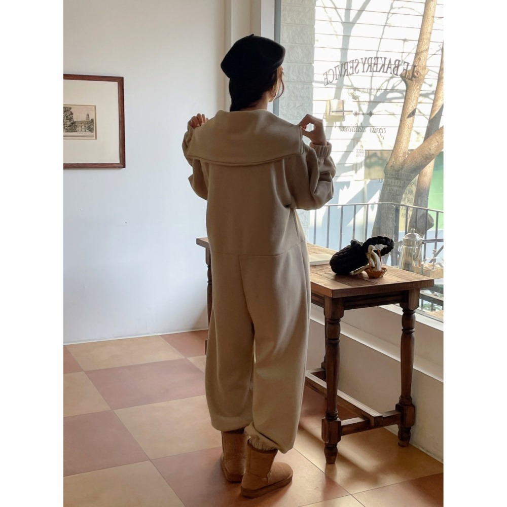 [預購 每周日中午 12:00收單] 2025 韓國 秋冬女裝 水手領拉鍊連身長褲-細節圖8