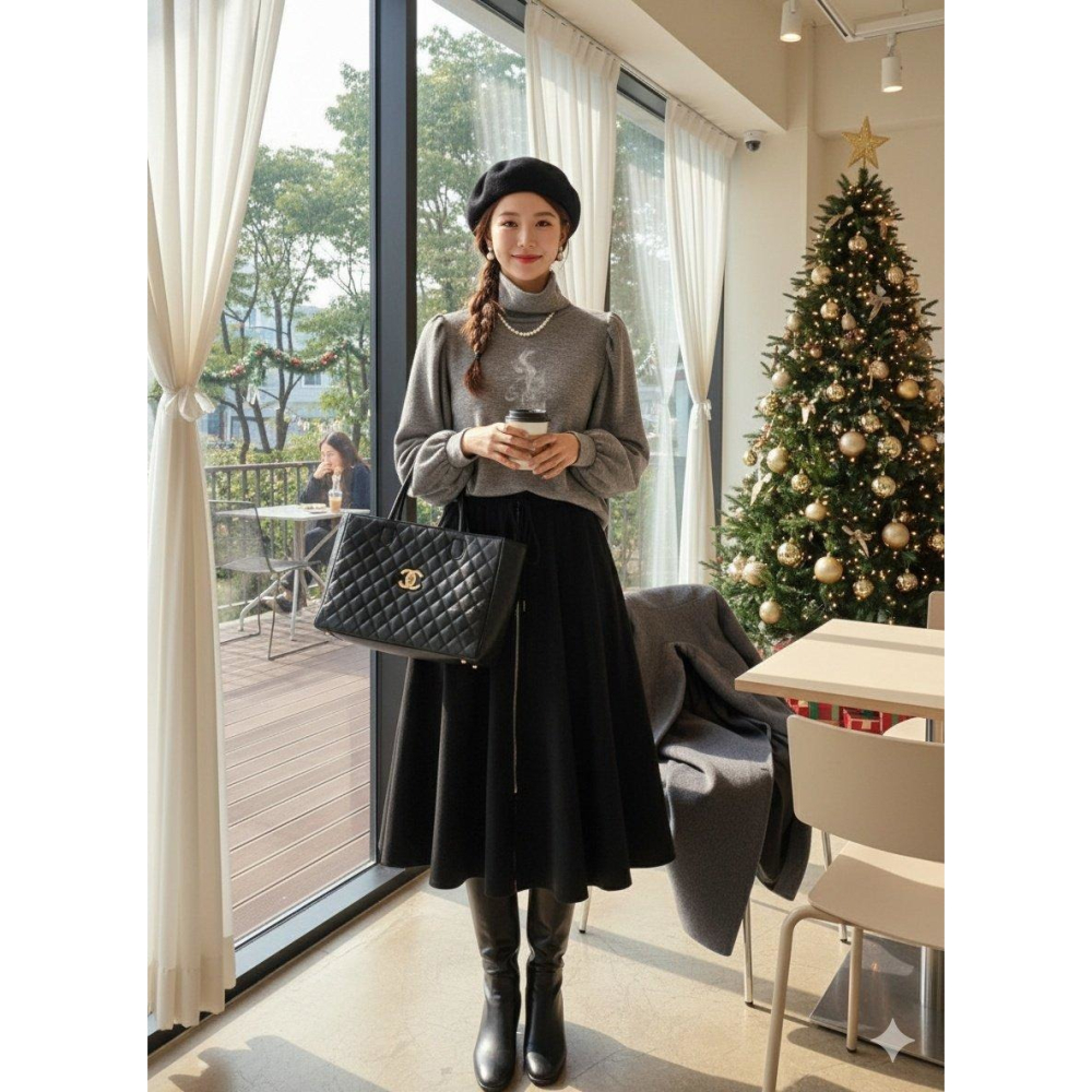 [預購 每周日中午 12:00收單] 2025 韓國 秋冬女裝 高領泡泡袖刷毛上衣-細節圖2