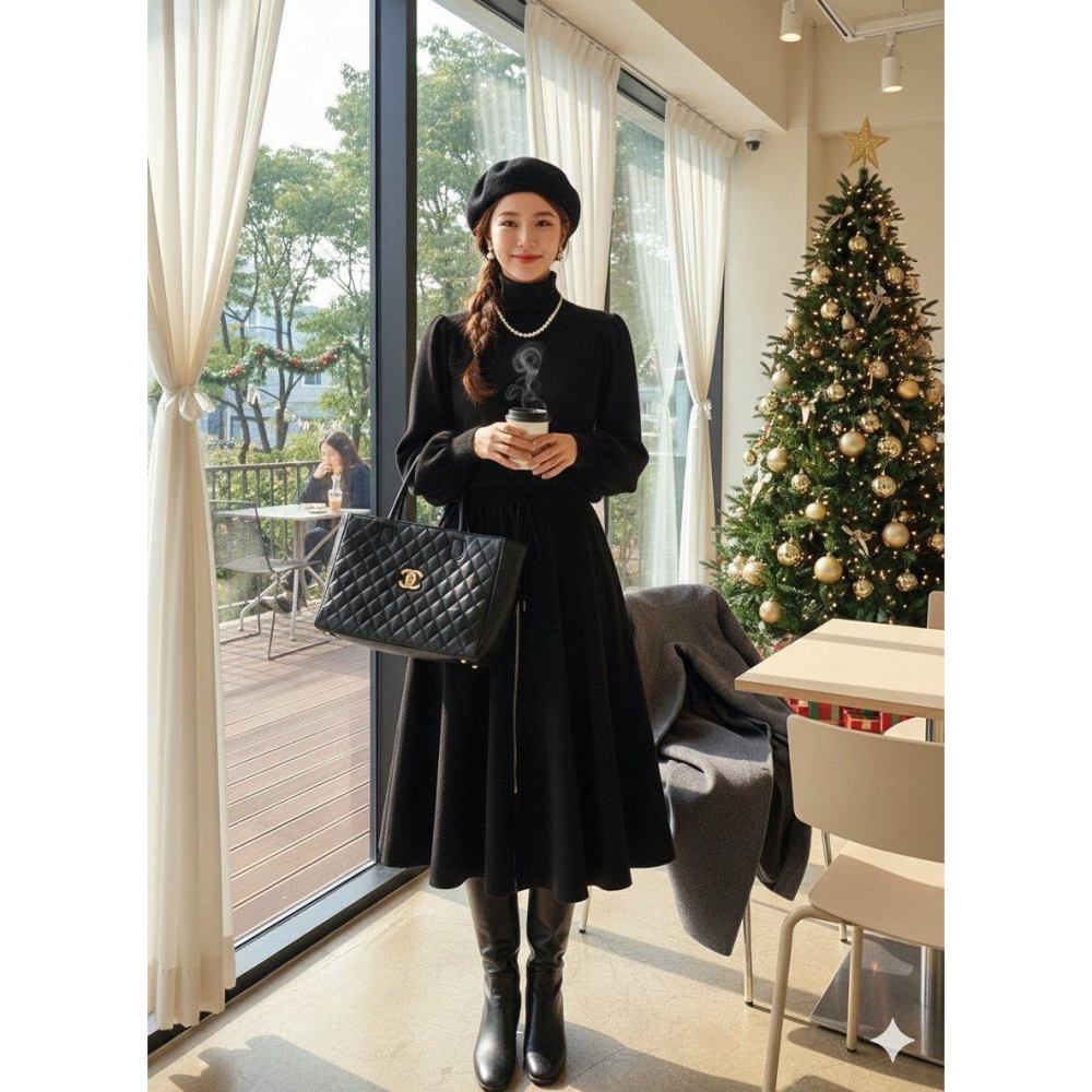 [預購 每周日中午 12:00收單] 2025 韓國 秋冬女裝 高領泡泡袖刷毛上衣-細節圖7