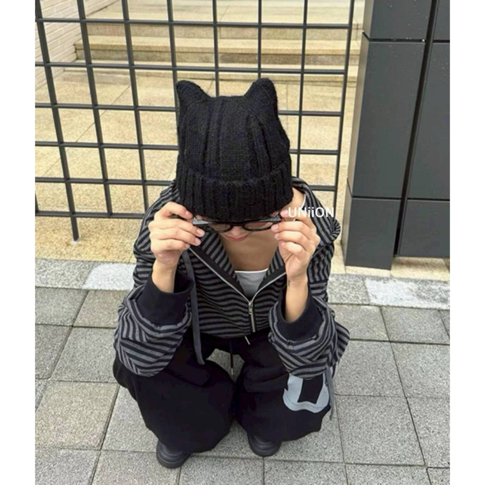 [預購 每周日中午 12:00收單] 2025 韓國 秋冬時尚配件 貓耳朵針織帽-細節圖2