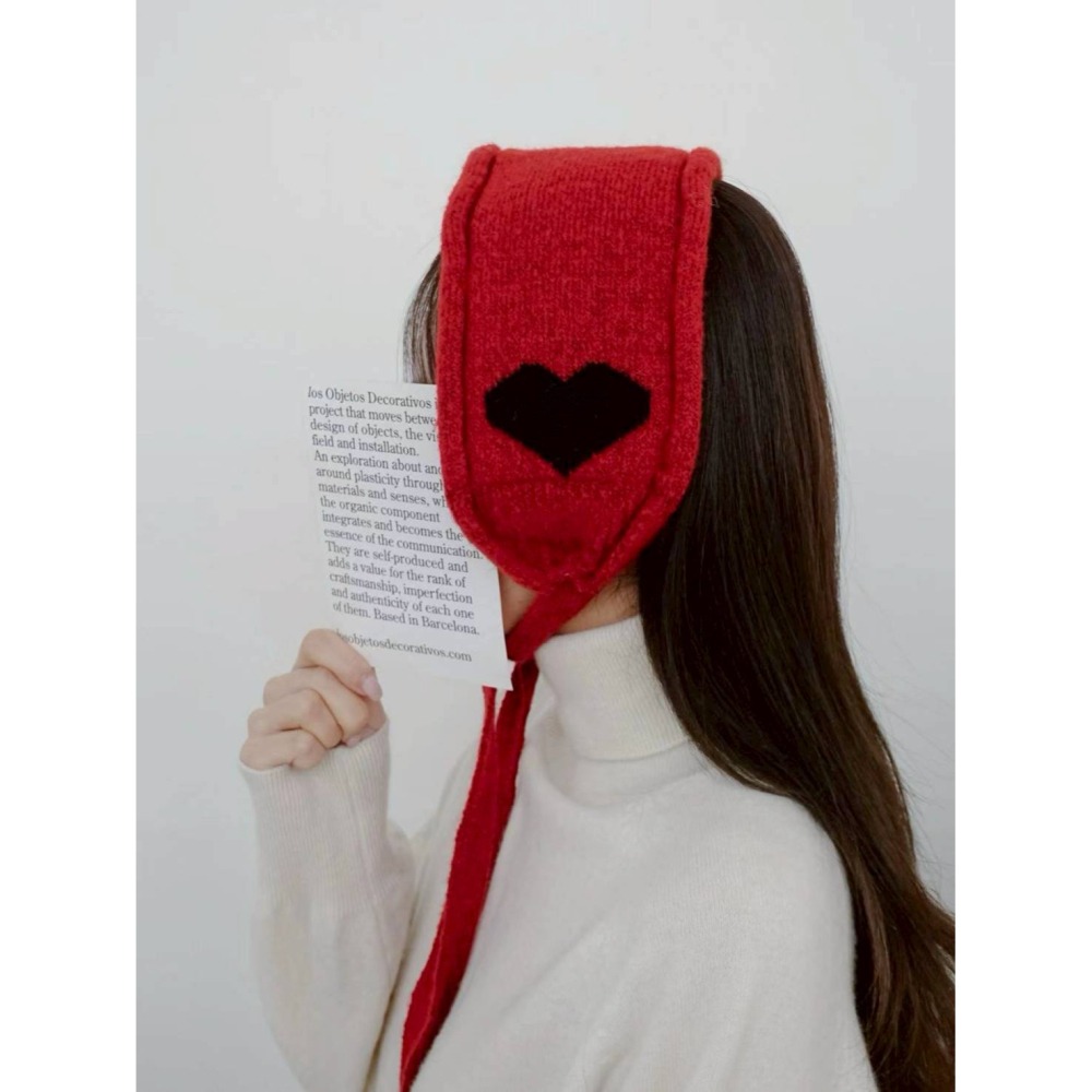[預購 每周日中午 12:00收單] 2025 韓國 秋冬時尚配件  愛心圖案針織耳罩-細節圖3