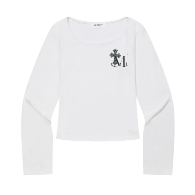 [預購 每周日中午 12:00收單] 2025 韓國 秋冬女裝 MUCENT 小十字架LOGO上衣-細節圖4