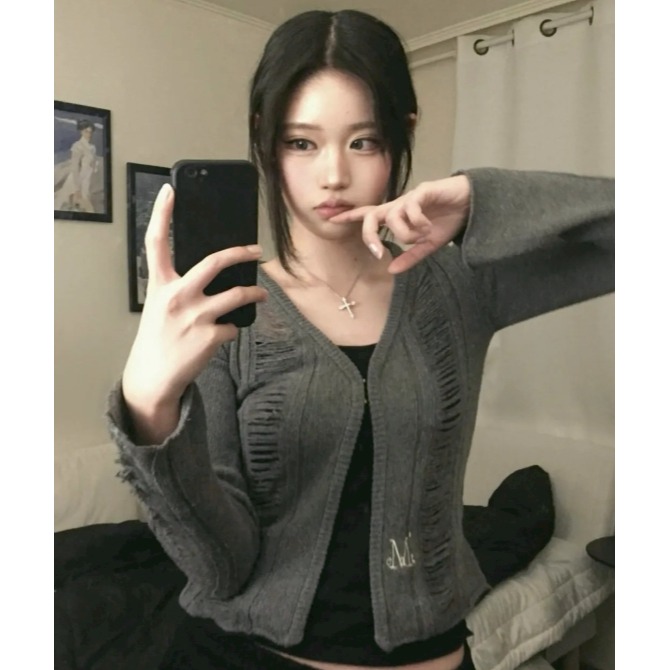 [預購 每周日中午 12:00收單] 2025 秋冬女裝  MUCENT 抓破開襟上衣-細節圖4