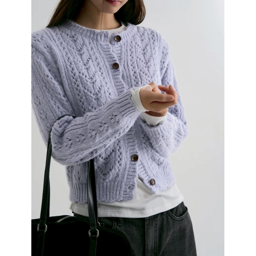 [韓國季末打折款][預購 每周日中午 12:00收單] 2025 韓國 8 SECONDS  鏤空開襟針織上衣-細節圖2