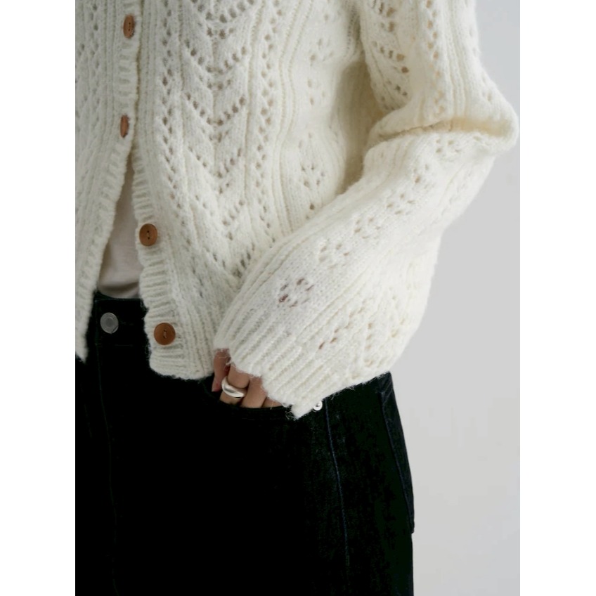 [韓國季末打折款][預購 每周日中午 12:00收單] 2025 韓國 8 SECONDS  鏤空開襟針織上衣-細節圖5