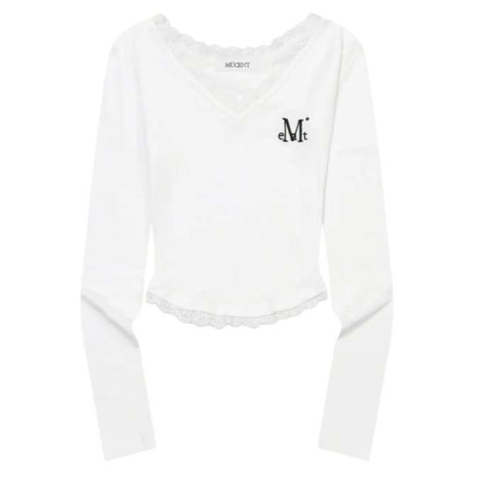 [預購 每周日中午 12:00收單] 2025 韓國 秋冬女裝  MUCENT V領蕾絲上衣-細節圖5