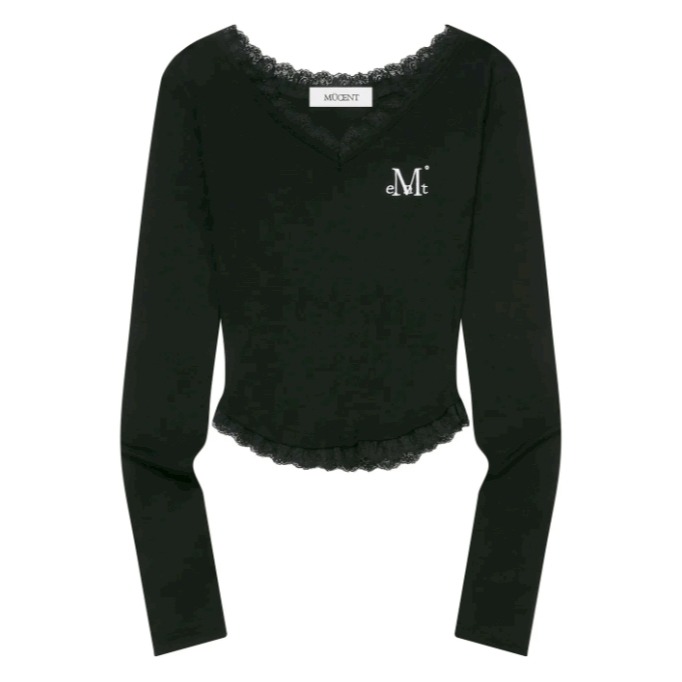 [預購 每周日中午 12:00收單] 2025 韓國 秋冬女裝  MUCENT V領蕾絲上衣-細節圖7