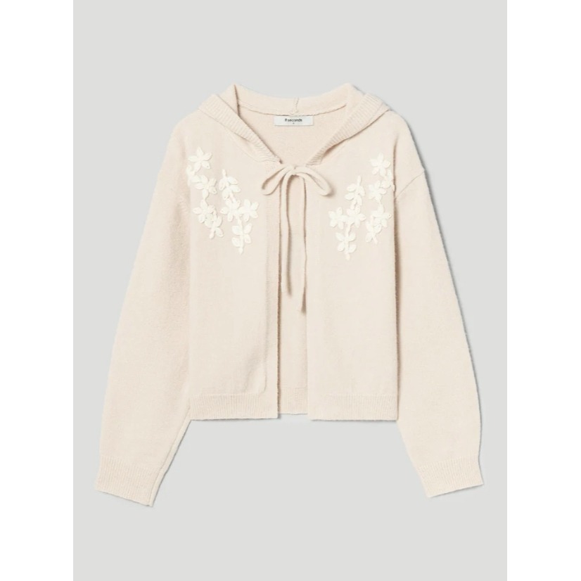 [韓國季末打折款][預購 每周日中午 12:00收單] 2025 韓國 秋冬女裝 8 SECONDS 綁帶刺繡連帽上衣-規格圖4