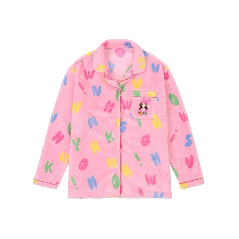 [韓國 陸心媛 年末打折款 ] [預購 每周日中午 12:00收單]陸心媛  刷毛毛茸茸上衣+長褲睡衣組-細節圖3