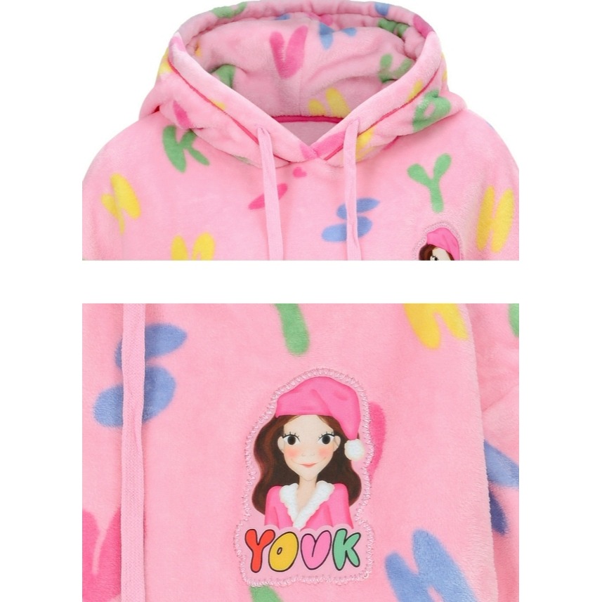 [韓國 陸心媛 年末打折款 ] [預購 每周日中午 12:00收單] 2025 韓國 陸心媛 刷毛毛茸茸連帽連身睡衣-細節圖4