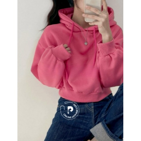 [預購 每周日中午 12:00收單] 2026 韓國 秋冬女裝 單色內刷毛連帽短上衣-細節圖2