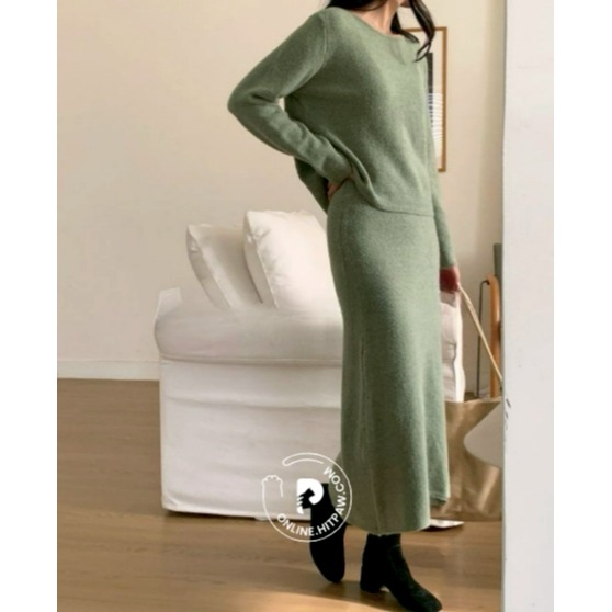 [預購 每周日中午 12:00收單] 2026 韓國 秋冬女裝  羊毛羊駝毛上衣+長裙套裝組-細節圖2