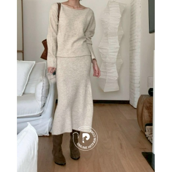 [預購 每周日中午 12:00收單] 2026 韓國 秋冬女裝  羊毛羊駝毛上衣+長裙套裝組-細節圖3