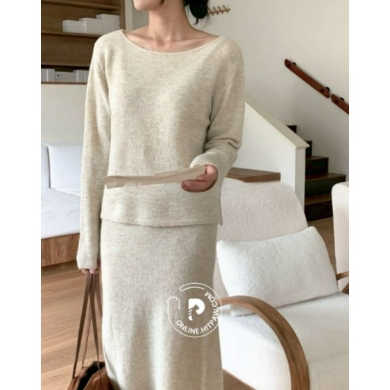 [預購 每周日中午 12:00收單] 2026 韓國 秋冬女裝  羊毛羊駝毛上衣+長裙套裝組-細節圖5