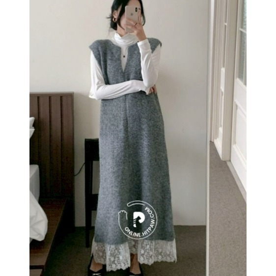 [預購 每周日中午 12:00收單] 2026 韓國 秋冬 時尚女裝 蕾絲邊連身洋裝-細節圖2