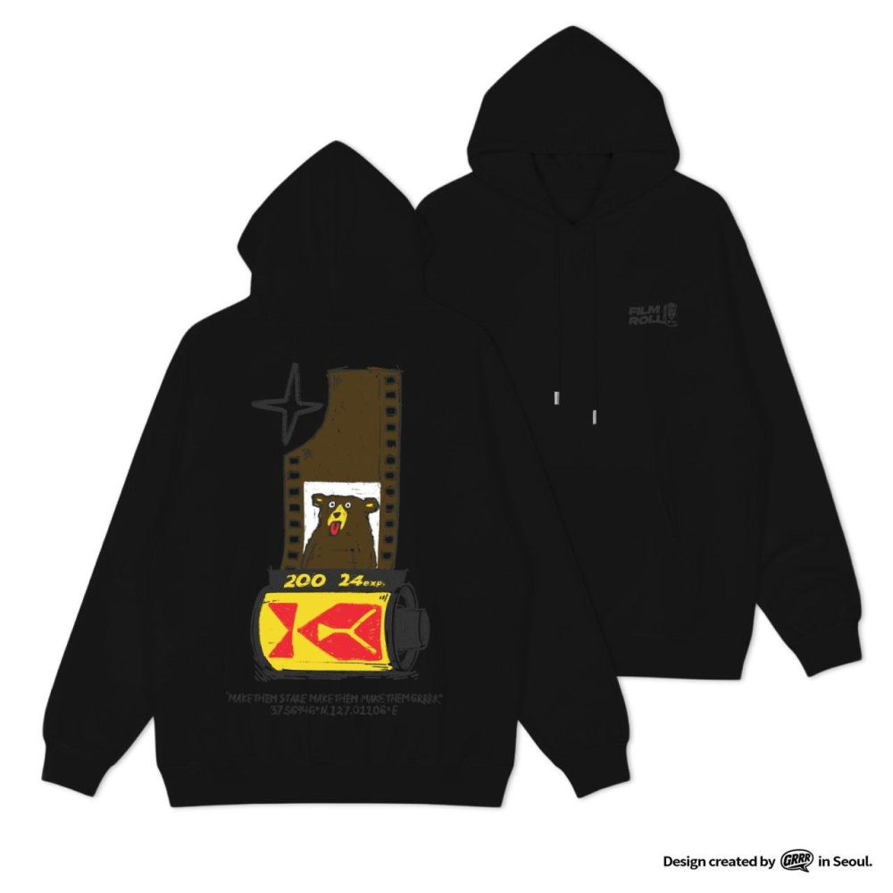 [預購 每周日中午 12:00收單] 2026 韓國 創意圖案長袖T 底片熊連帽上衣-細節圖2