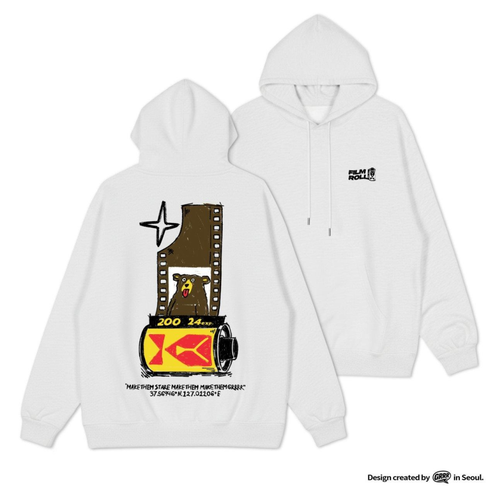 [預購 每周日中午 12:00收單] 2026 韓國 創意圖案長袖T 底片熊連帽上衣-細節圖3