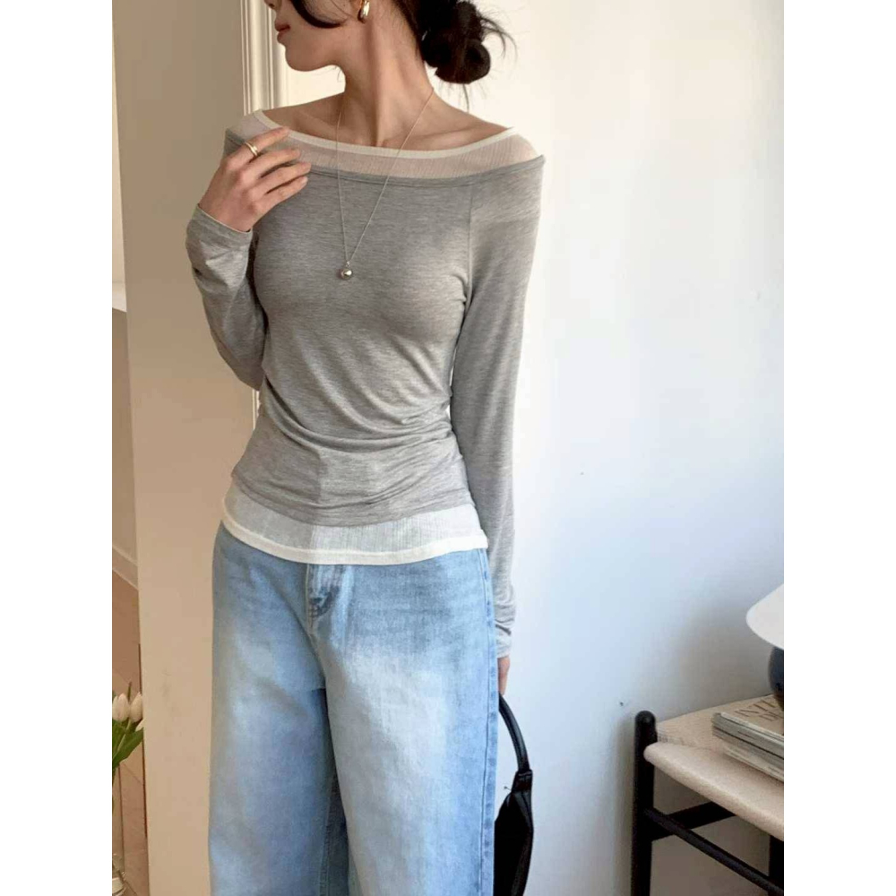 [預購 每周日中午 12:00收單] 2026 韓國 秋冬女裝 假兩件船型領上衣-細節圖6