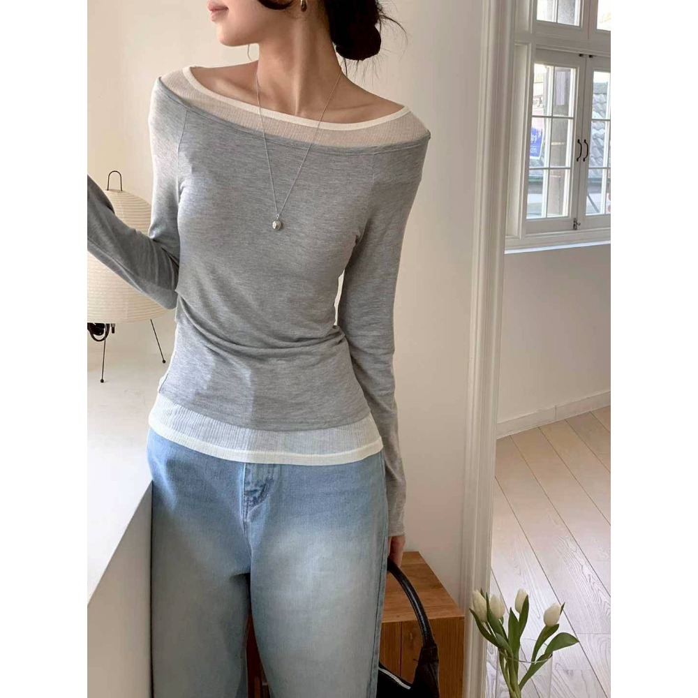 [預購 每周日中午 12:00收單] 2026 韓國 秋冬女裝 假兩件船型領上衣-規格圖8