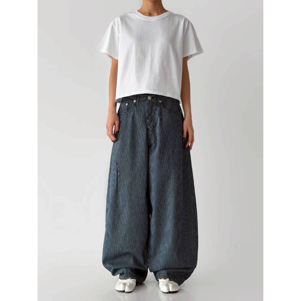 [預購 每周日中午 12:00收單] 2026 韓國  春夏新裝 條紋寬版牛仔褲-規格圖5