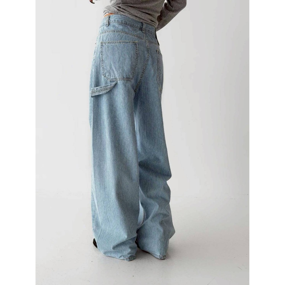 [預購 每周日中午 12:00收單] 2026 韓國 春夏新裝 條紋寬版牛仔褲-淺藍-規格圖5