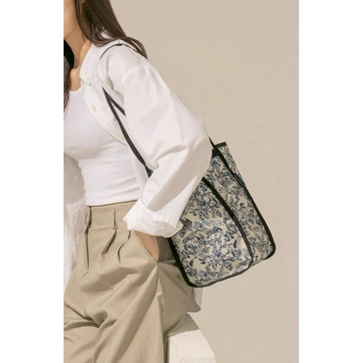 [預購 每周日中午 12:00收單] 2026 韓國  HIGHLOOP 復古碎花托特包(白底藍花)-細節圖2