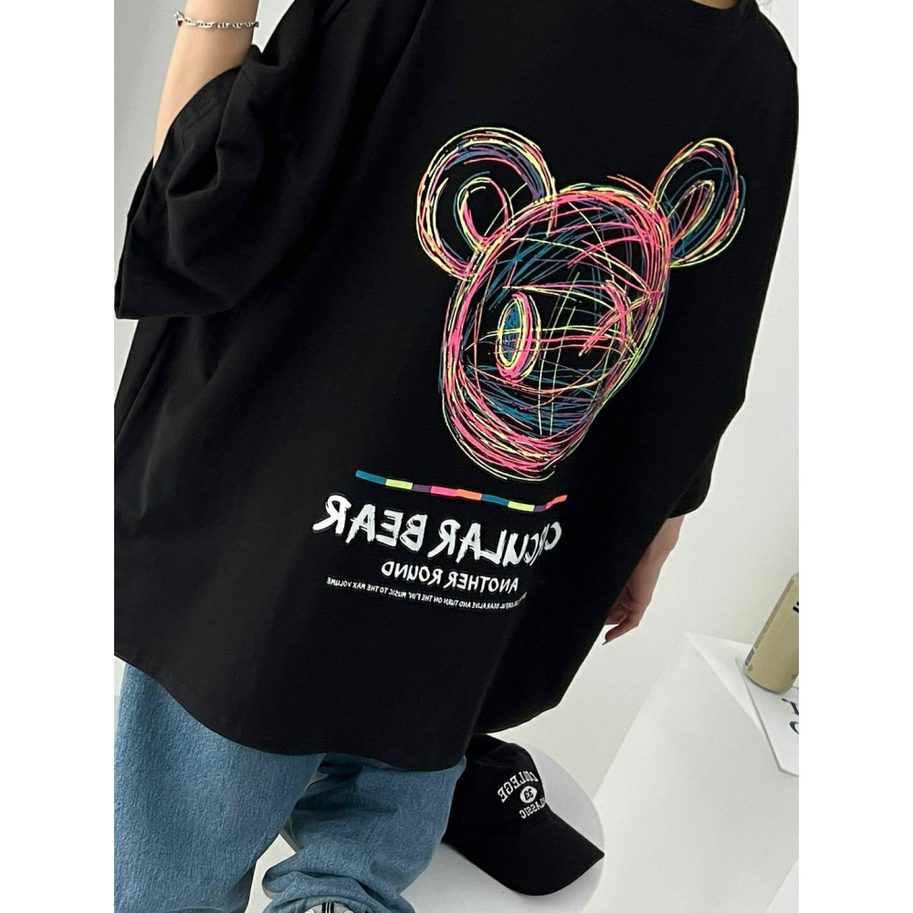 [預購 每周日中午 12:00收單] 2026 韓國 春夏女裝 彩色素描小熊圖案 上衣-細節圖2