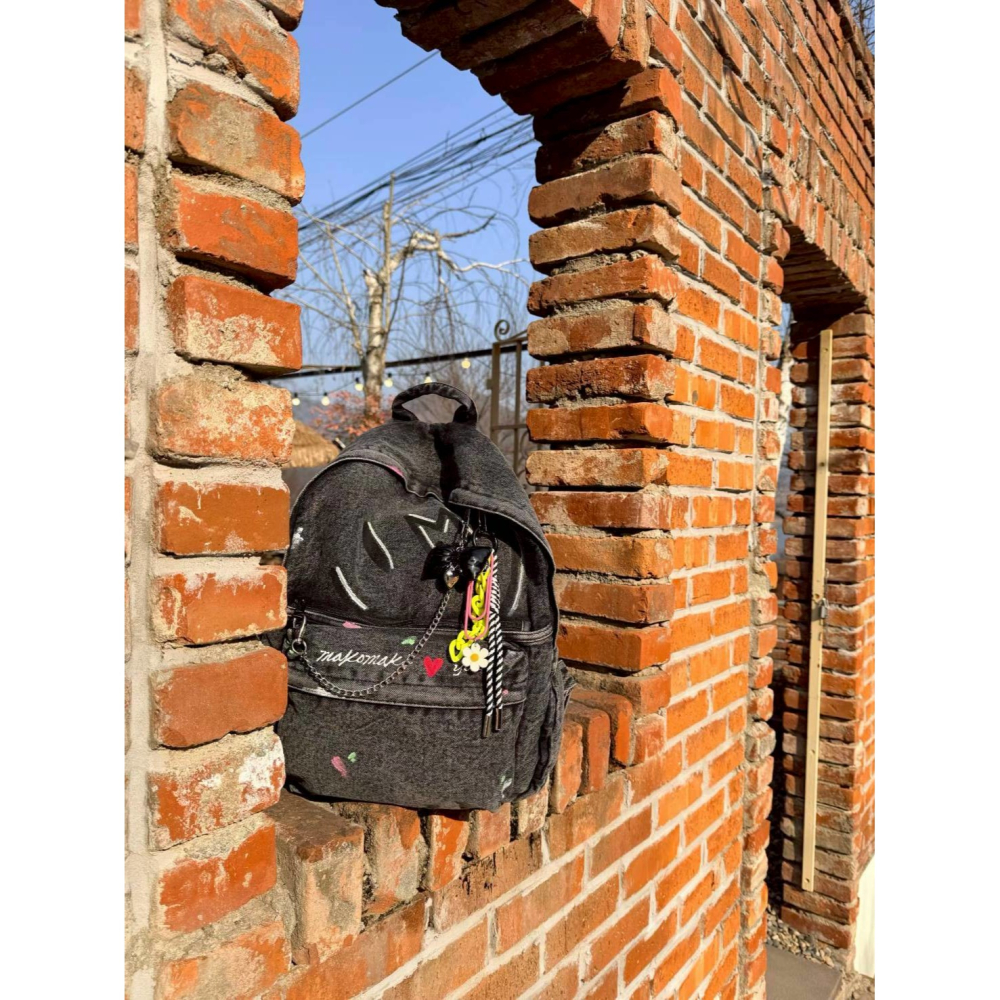 [預購 每周日中午 12:0收單] 2026 韓國 時尚包包 手繪笑臉牛仔後背包-細節圖7