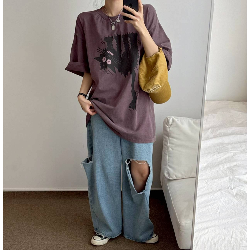 [預購 每周日中午 12:00收單] 2026 韓國 趣味短袖T  抖抖貓短袖T (中性款)-細節圖5