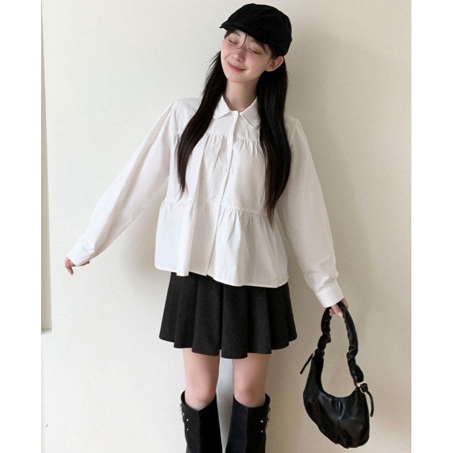 [預購 每周日中午 12:00收單] 2026 韓國 秋季女裝 蛋糕層次設計襯衫-細節圖2