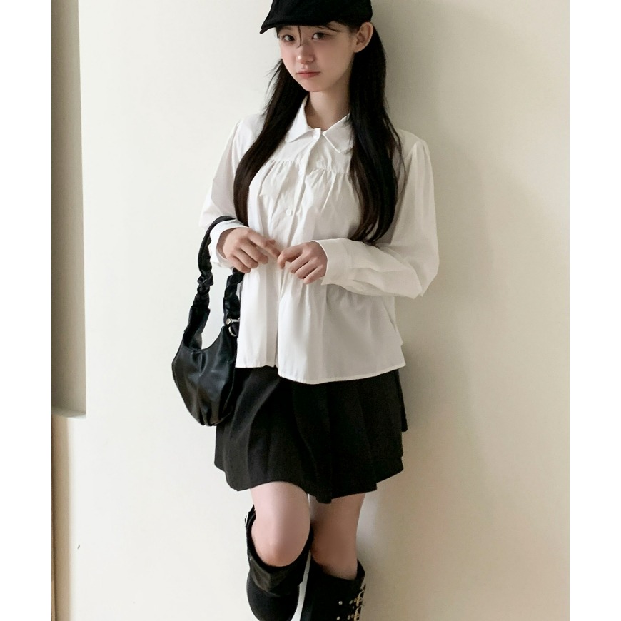 [預購 每周日中午 12:00收單] 2026 韓國 秋季女裝 蛋糕層次設計襯衫-細節圖4