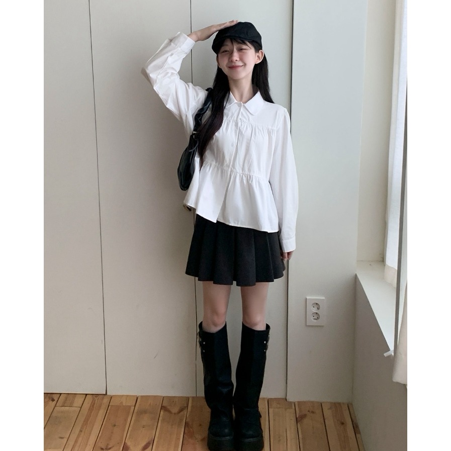 [預購 每周日中午 12:00收單] 2026 韓國 秋季女裝 蛋糕層次設計襯衫-細節圖7