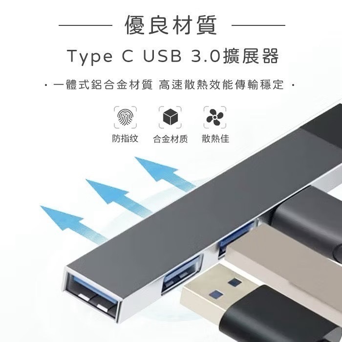 【禹禹購物】四合一數據擴展器 四孔USB 分線器 Type-C集線器 USB HUB集線器 電腦擴充 擴充USB 延長線-細節圖3