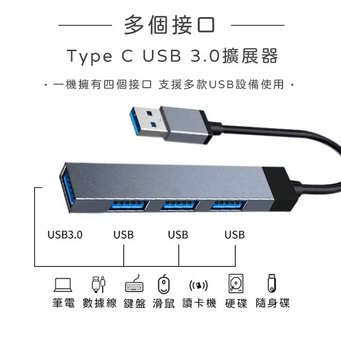 Type C USB 3.0 HUB│集線器 USB 擴展器 OTG 多功能 轉接頭 鋁合金 金屬 USBC-細節圖4